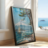 Mount Fuji Wall Art, Japanese Seascape Print, Sailboat Painting, Mountain Landscape Poster, Asian Art Print, Serene Lake Artwork - Tawshia