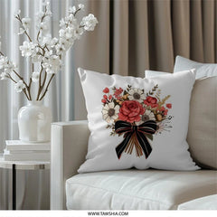 Floral Bouquet Pillow, Elegant Home Decor, Flower Accent Pillow, Decorative Throw Pillow, Botanical Design, Romantic Pillow Gift - Tawshia