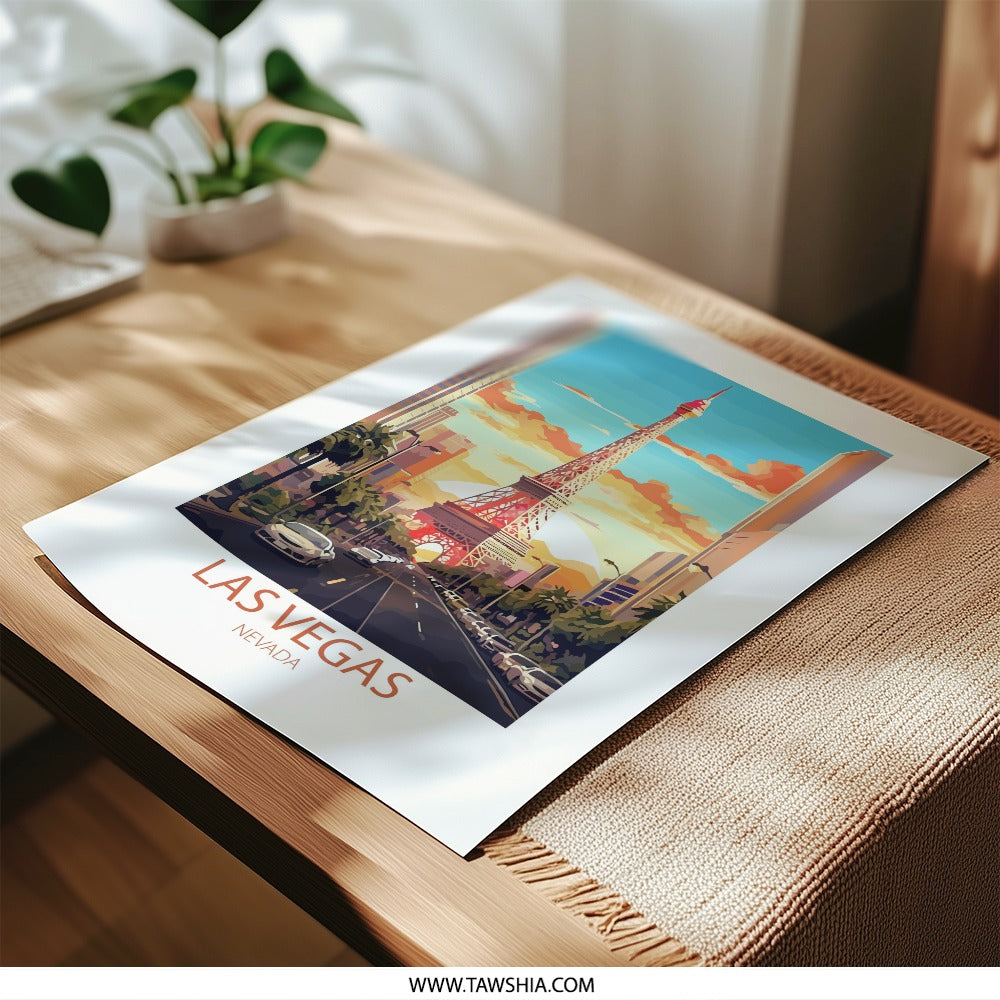 Las Vegas Photographic Print, Eiffel Tower Wall Art, Nevada Travel Poster, Cityscape Photography, Modern Home Decor, Souvenir Gift - Tawshia