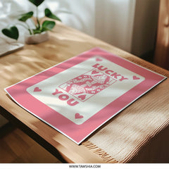 Lucky You Queen of Hearts Photographic Print, Pink Wall Art, Valentine's Day Decor, Playing Card Print, Trendy Wall Art - Tawshia