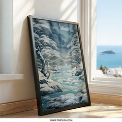 Winter Wonderland Wall Art, Snowy Landscape Print, Tranquil River Scene, Cold Season Decor, Serene Nature Art - Tawshia