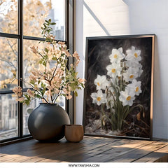 Narcissus Wall Art, Flower Painting, White Daffodil Print, Floral Home Decor, Botanical Art Print, Spring Wall Decor - Tawshia