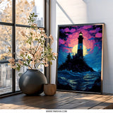 Lighthouse Wall Art, Coastal Print, Sunset Art, Ocean View, Island Lighthouse, Unique Wall Decor, Nautical Theme Art, Home Decor - Tawshia