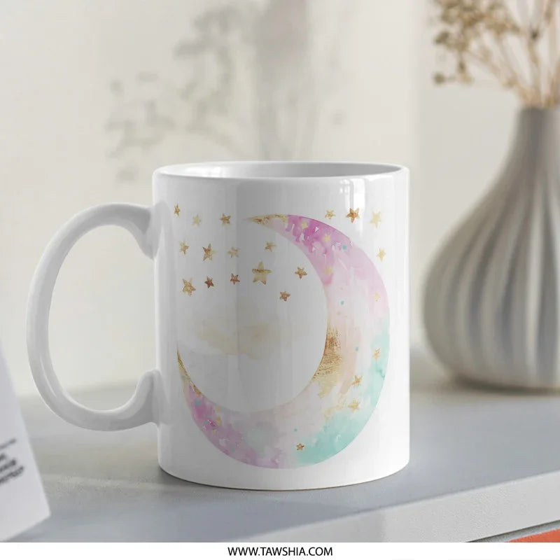 Moon and Stars Mug, Watercolor Design, Celestial Mug, Dreamy Mug, Gift for Her, Unique Mug, Coffee Mug, Tea Mug - Tawshia