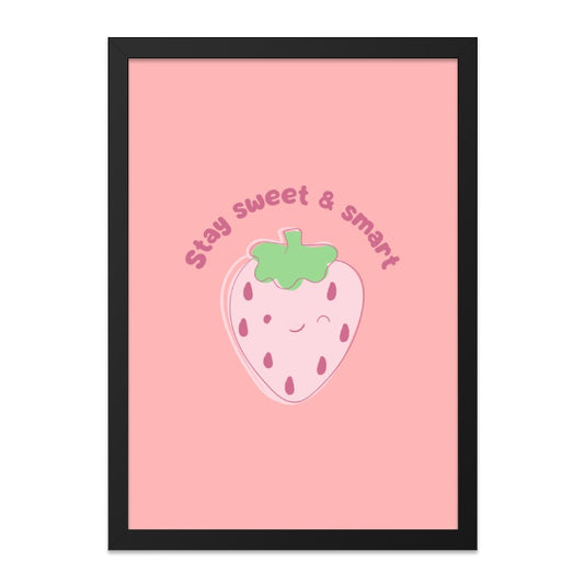Stay Sweet and Smart Wall Art, Strawberry Print, Cute Fruit Decor, Positive Quote, Modern Kids Room Art, Playroom Decoration - Tawshia