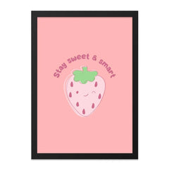 Stay Sweet and Smart Wall Art, Strawberry Print, Cute Fruit Decor, Positive Quote, Modern Kids Room Art, Playroom Decoration - Tawshia