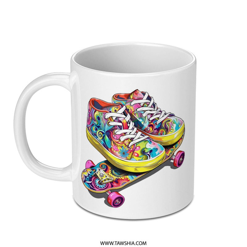 Skateboard Shoes Mug, Colorful Pattern Mug, Skateboarding Lover Gift, Unique Design Mug, Trendy Mug Gift - Tawshia