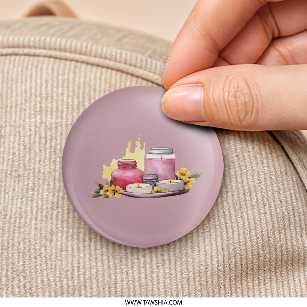 Spa Day Pinback Button, Relaxing Candles Badge, Aromatherapy Gift Idea, Pink Aesthetic Pin, Cute Flower Button, Trendy Accessories - Tawshia