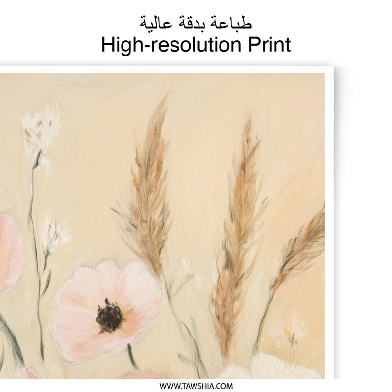 Floral Photographic Print, Pink White Flower Art, Botanical Print, Meadow Wall Art, Neutral Home Decor, Floral Still Life, Floral Field Art - Tawshia
