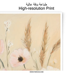 Floral Photographic Print, Pink White Flower Art, Botanical Print, Meadow Wall Art, Neutral Home Decor, Floral Still Life, Floral Field Art - Tawshia