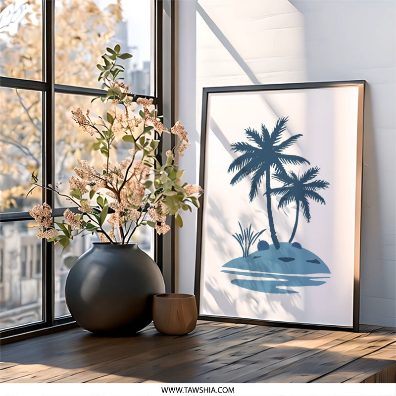 Palm Tree Wall Art, Tropical Island Print, Beach House Decor, Coastal Artwork, Summer Vibes, Vacation Art, Ocean Scene - Tawshia