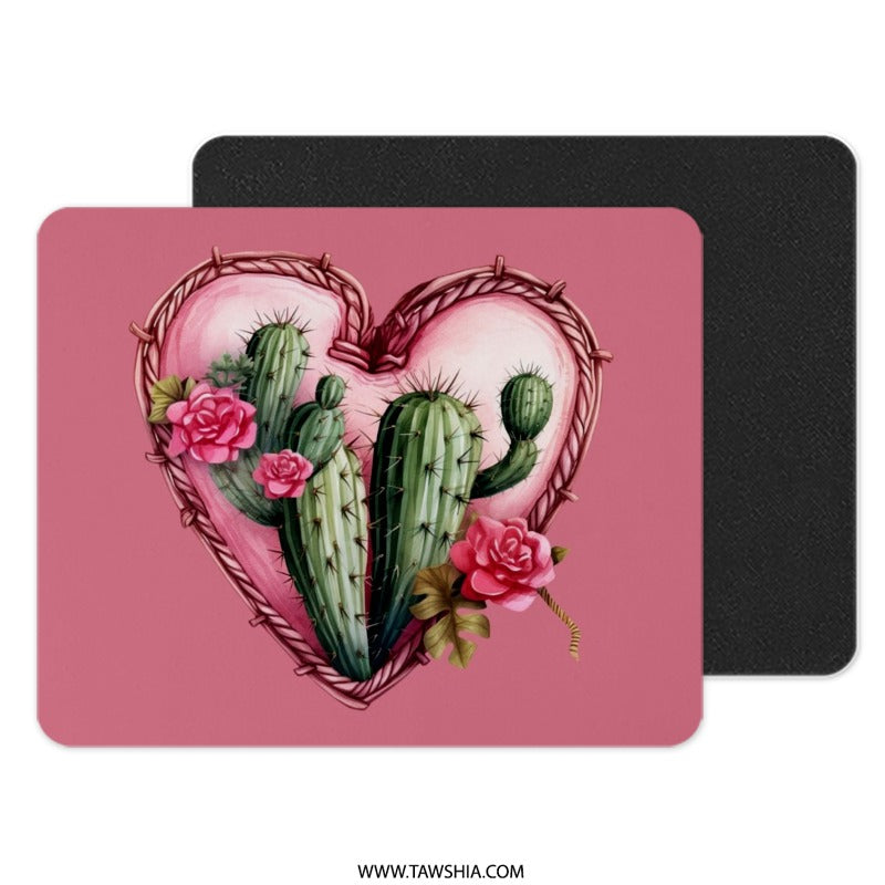 Cactus Mouse Pad, Floral Mousepad, Cute Desk Accessories, Heart Mouse Pad, Southwest Decor, Pink Mousepad, Office Decor, Computer - Tawshia