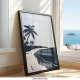 Tropical Beach Wall Art, Minimalist Palm Tree Print, Coastal Decor, Modern Landscape Art, Summer Vibes Home Decor, Navy Blue Artwork - Tawshia