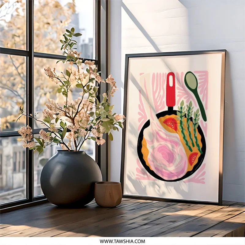 Pork Chop Wall Art, Food Print, Kitchen Decor, Culinary Art, Cooking Illustration, Restaurant Wall Art, Modern Food Art, Home Decor, Framed - Tawshia