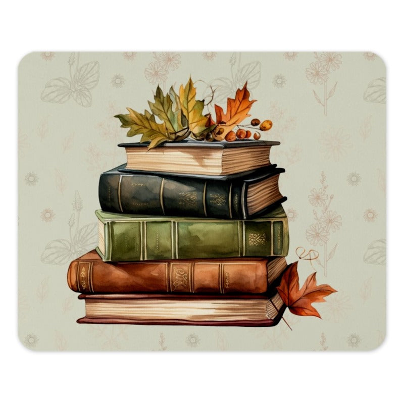 Fall Books MousePad, Autumn Leaves, Cozy Desk Decor, Literary Gift, Book Lover Mouse Pad, Office Accessories, School Mousepads - Tawshia