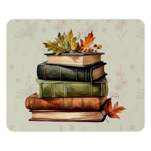 Fall Books MousePad, Autumn Leaves, Cozy Desk Decor, Literary Gift, Book Lover Mouse Pad, Office Accessories, School Mousepads - Tawshia