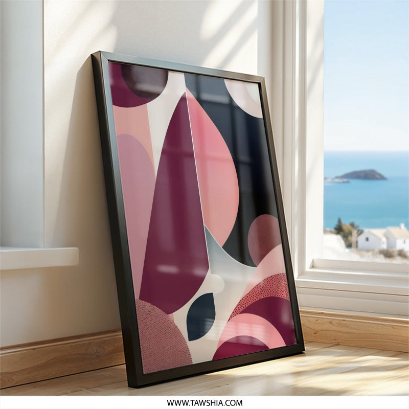Abstract Shapes Wall Art, Geometric Art Print, Modern Art Decor, Pink and Burgundy Art, Contemporary Wall Decor, Home Art Prints - Tawshia