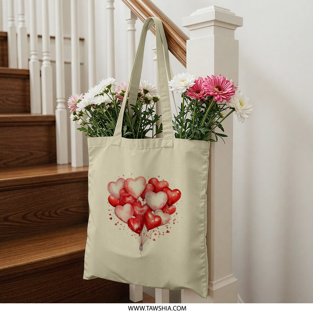 Heart Balloons Tote Bag, Romantic Gift Idea, Valentine's Day Gift, Anniversary Present, Wedding Gift, Everyday Use Bag - Tawshia