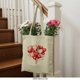 Heart Balloons Tote Bag, Romantic Gift Idea, Valentine's Day Gift, Anniversary Present, Wedding Gift, Everyday Use Bag - Tawshia