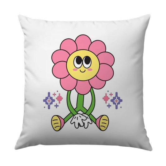 Cute Flower Power Pillow, Retro Cartoon Floral Throw Pillow, Groovy Aesthetic Cushion, Kids Room Decor, Playful Home Accent - Tawshia