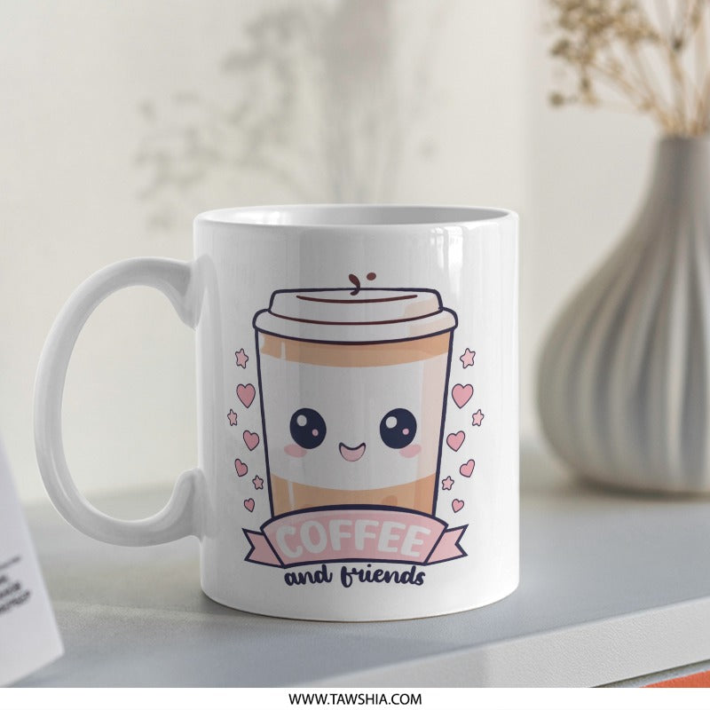 Coffee and Friends Mug, Cute Kawaii Mug, Coffee Lover Gift, Friendship Mug, Unique Coffee Mug, Gift for Best Friend, Drinkware - Tawshia