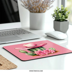 Pink Cowboy Hat Mouse Pad, Cactus Flowers Desk Decor, Western Office Accessories, Cute Desk Mat, Computer Mat, Gift Idea - Tawshia
