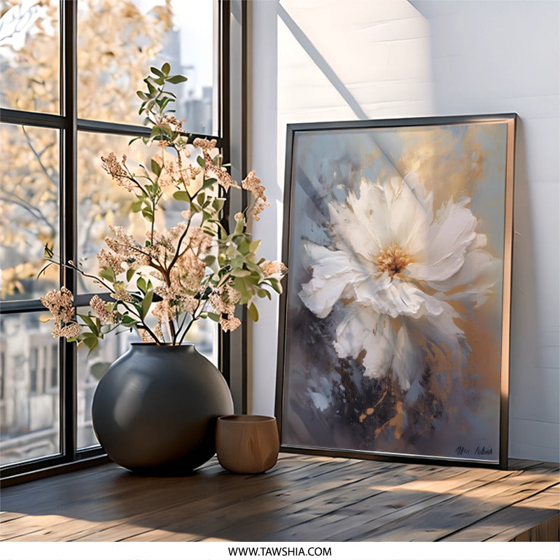 White Flower Wall Art, Floral Art Print, Botanical Art Decor, Elegant Home Decor, Bedroom Wall Decor, Living Room Decor, Gift Idea - Tawshia