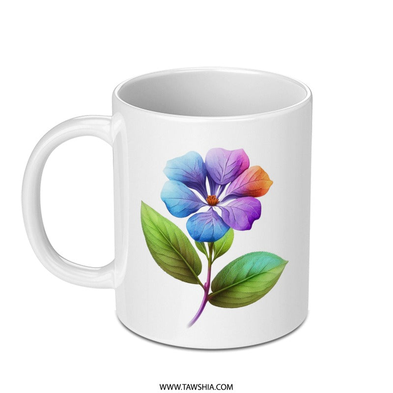 Colorful Flower Mug, Floral Coffee Cup, Unique Flower Design, Artistic Mug, Gift for Her, Flower Lover Mug, Rainbow Flower Mug, Tea Cup - Tawshia