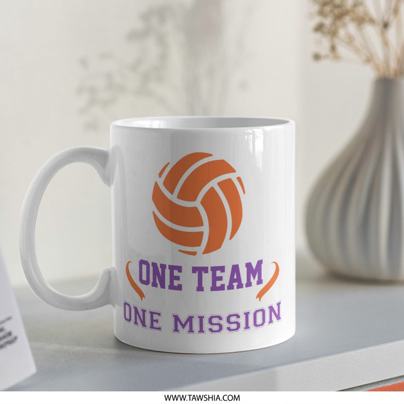 Volleyball Team Mug, One Team One Mission Coffee Cup, Sports Lover Gift, Athlete Mug, Volleyball Gift Idea, Personalized Volleyball Mug - Tawshia