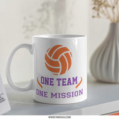 Volleyball Team Mug, One Team One Mission Coffee Cup, Sports Lover Gift, Athlete Mug, Volleyball Gift Idea, Personalized Volleyball Mug - Tawshia