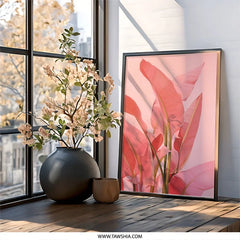 Pink Banana Leaf Wall Art, Tropical Plant Print, Modern Botanical Decor, Pastel Pink Wall Decor, Nature Inspired Art - Tawshia