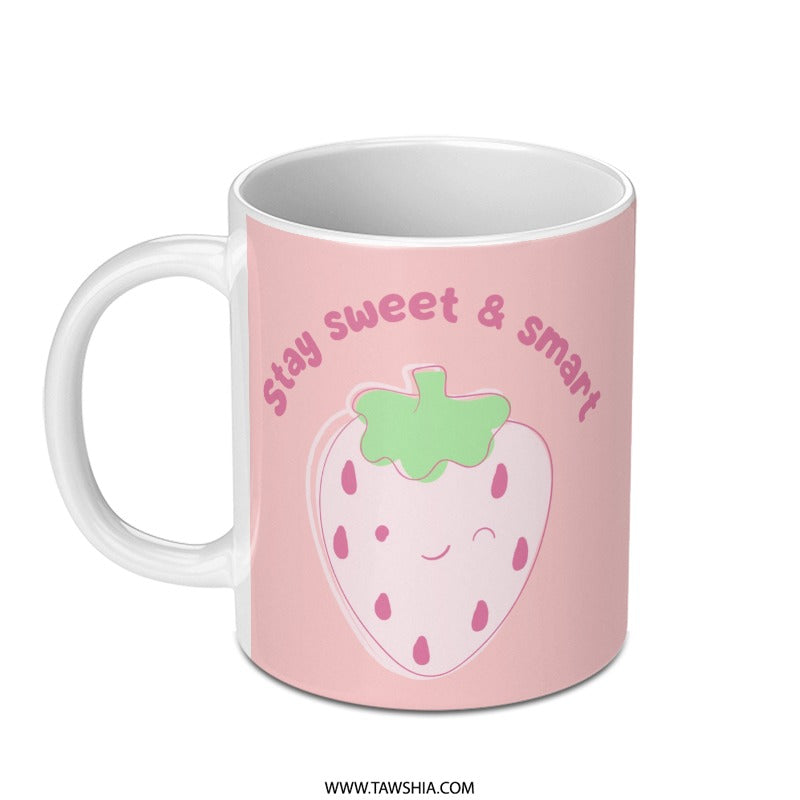 Cute Strawberry Mug, Stay Sweet, Coffee Mug, Smart Mug, Gift Mug, Kitchen Decor, Strawberry Gift, Kawaii Mug, Pink Mug, Foodie Mug - Tawshia