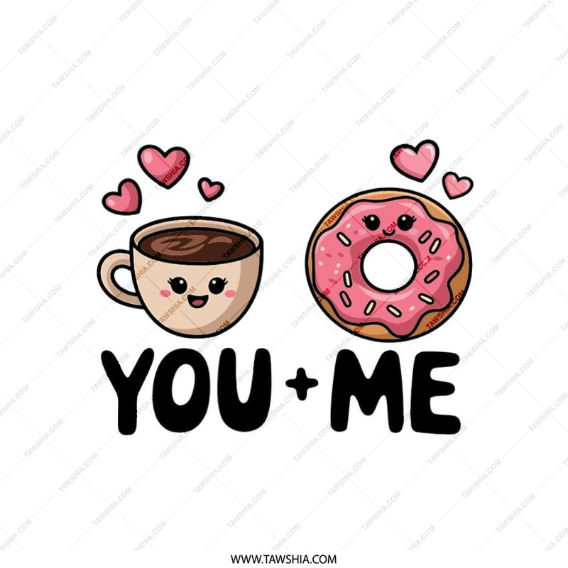 You Plus Me Pillow, Coffee and Donut Pillow, Cute Foodie Pillow, Kawaii Pillow, Valentine's Gift, Anniversary Gift, Love Gift Pillow - Tawshia