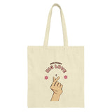 Mini Heart Big Love Tote Bag, Cute K Pop Inspired Design, Trendy Aesthetic Bag, Hand Heart Symbol Gift, Unique Graphic Tote Bag - Tawshia