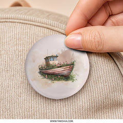 Floral Boat Pinback, Pink Roses, Nautical Badge, Watercolor Artwork, Trendy Pin, Unique Accessories, Gift Idea, Ocean Lover, Beachy Style - Tawshia