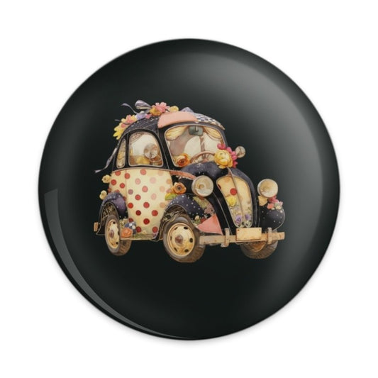 Floral Car Pinback Button, Vintage Car Button, Cute Car Badge, Decorative Vehicle Button, Car Lover Gift, Quirky Car Pin - Tawshia