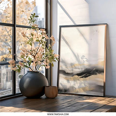 Abstract Landscape Wall Art, Minimalist Art Print, Neutral Tones, Black and Gold, Modern Home Decor, Serene Artwork, Wall Decor - Tawshia