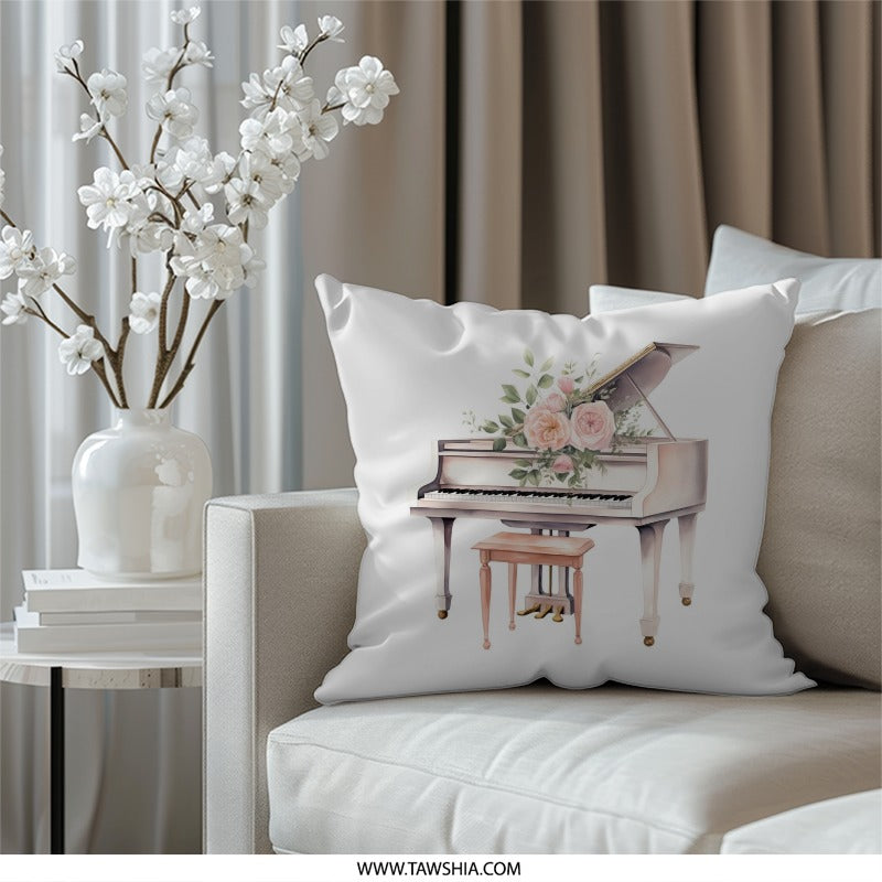 Piano Pillow, Floral Piano Art, Music Room Decor, Musical Instrument Accent Pillow, Unique Home Decor, Gift for Pianist, Grand Piano Design - Tawshia