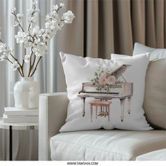 Piano Pillow, Floral Piano Art, Music Room Decor, Musical Instrument Accent Pillow, Unique Home Decor, Gift for Pianist, Grand Piano Design - Tawshia