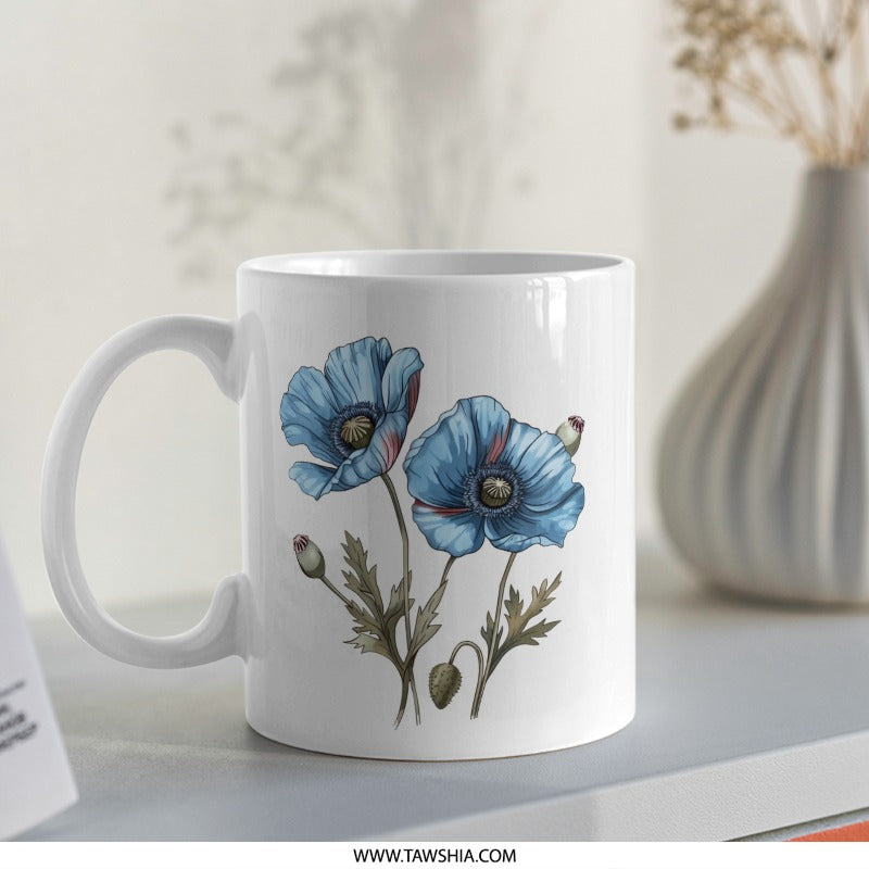Blue Poppy Mug, Floral Coffee Mug, Flower Mug, Botanical Mug, Gift Mug, Floral Gift, Flower Gift, Nature Mug, Plant Mug, Gift for Her - Tawshia