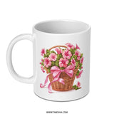 Floral Basket Mug, Flower Mug, Floral Coffee Mug, Pink Flowers, Gift Mug, Birthday Mug, Easter Mug, Mother's Day Gift - Tawshia