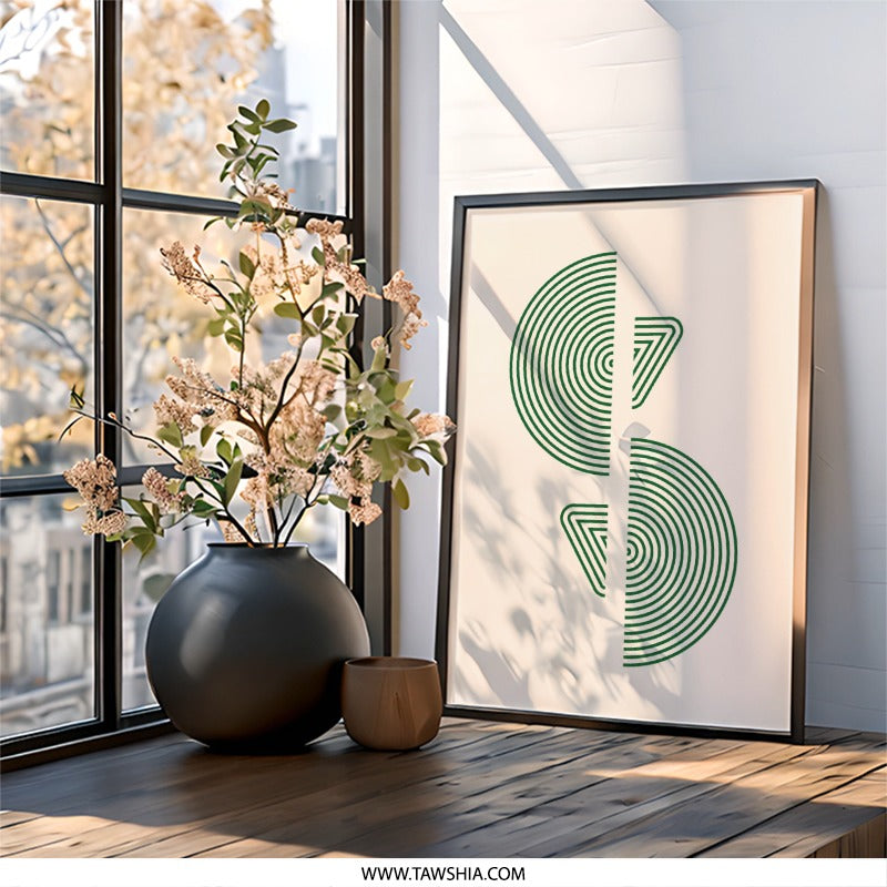 Geometric Wall Art, Minimalist Art Print, Green Abstract Shapes, Modern Home Decor, Contemporary Wall Hanging - Tawshia