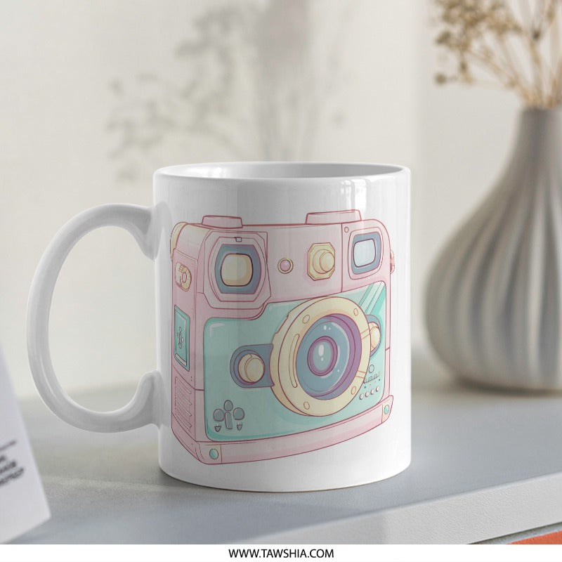 Cute Camera Mug, Kawaii Style Photo Mug, Pastel Aesthetic Mug, Photography Lover Gift, Trendy Mug, Unique Mug Gift, Coffee Cup, Tea Cup - Tawshia