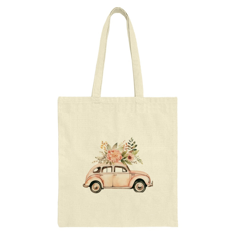 Floral Car Tote Bag, Watercolor Car Art, Unique Tote Bag, Aesthetic Tote Bag, Reusable Shopping Bag, Gift Idea - Tawshia