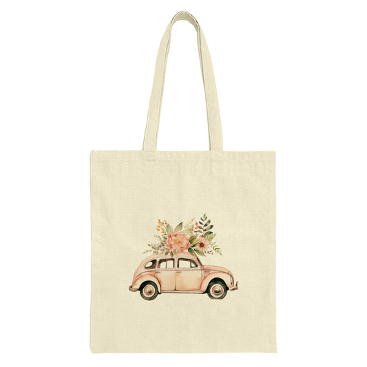 Floral Car Tote Bag, Watercolor Car Art, Unique Tote Bag, Aesthetic Tote Bag, Reusable Shopping Bag, Gift Idea - Tawshia