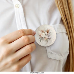 Floral Pinback Button, Boho Chic Flowers Pin Button, Rose Bouquet Accessory, Elegant Design, Neutral Tone Button - Tawshia