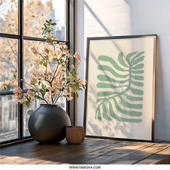 Sage Green Leaves Wall Art, Abstract Botanical Print, Minimalist Home Decor, Modern Plant Art, Nature Inspired Artwork, Trendy Wall Decor - Tawshia
