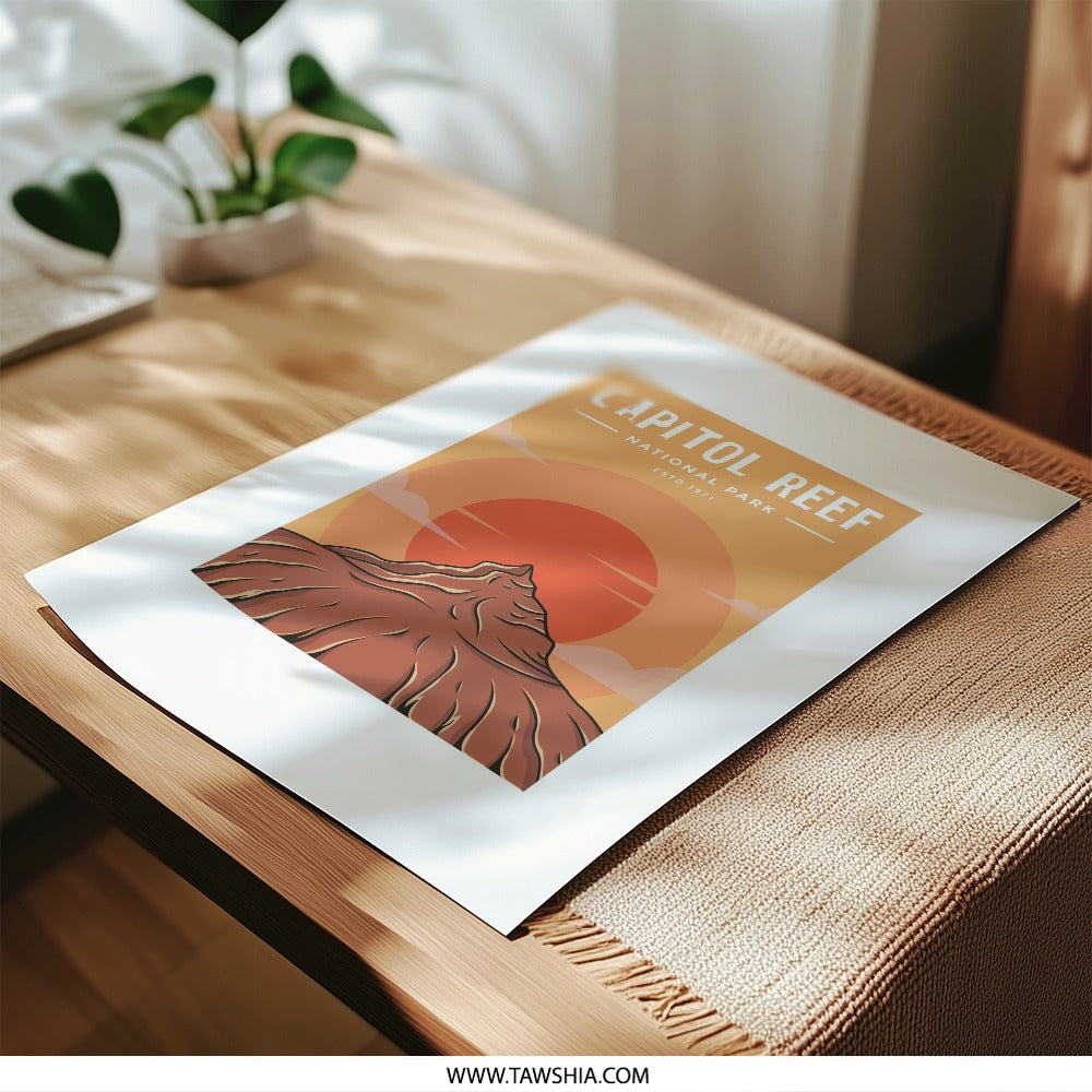 Capitol Reef Photographic Print, National Park Art, Travel Poster, Utah Wall Art, Landscape Print, Sunset Illustration, Home Decor - Tawshia