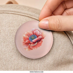 Peach Poppy Pinback, Pearl Accent Floral Pin, Pretty Flower Pin, Unique Accessory, Gift Idea Pinback, Artistic Pin Badge - Tawshia