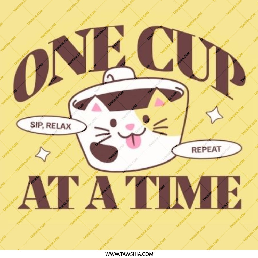 One Cup Cat Pinback Button, Cute Coffee Lover Button, Kawaii Kitten Badge, Funny Cat Quote Button, Relax Sip Repeat Pinback Button - Tawshia
